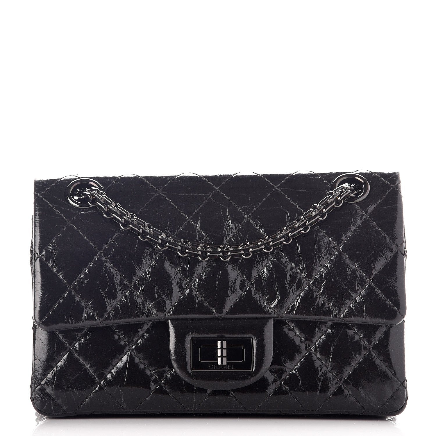 Chanel Shiny Aged Calfskin Quilted 2.55 Reissue 224 Flap So Black 1 of 9