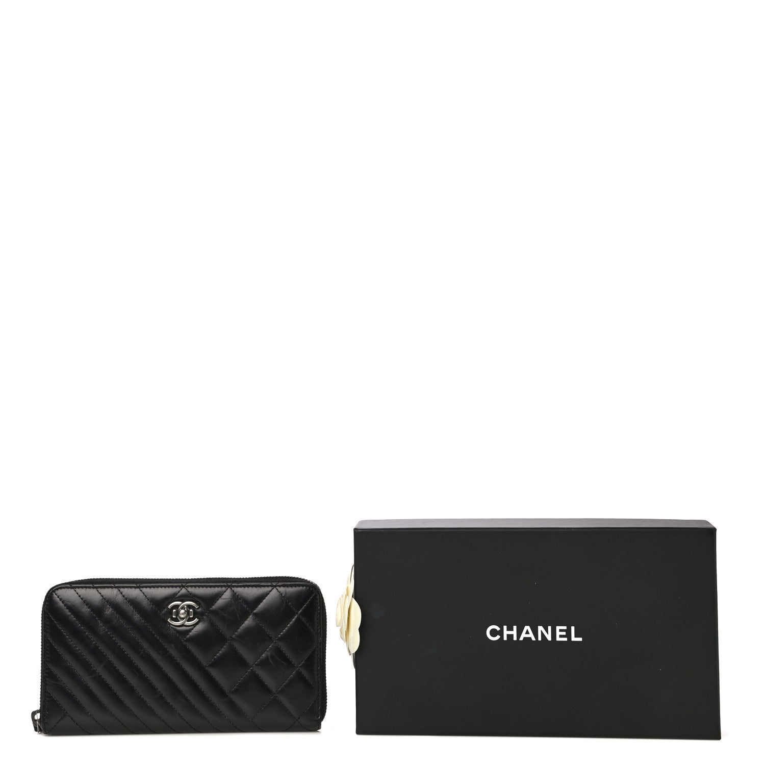 Chanel Glazed Calfskin Quilted Small Coco Boy Zip Around Wallet Black 12 of 12