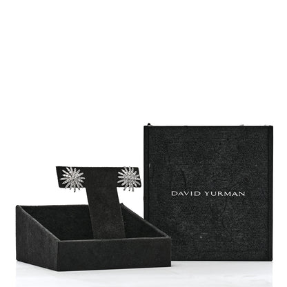 David Yurman 18K White Gold Diamond 19mm Starburst Earrings 5 of 5