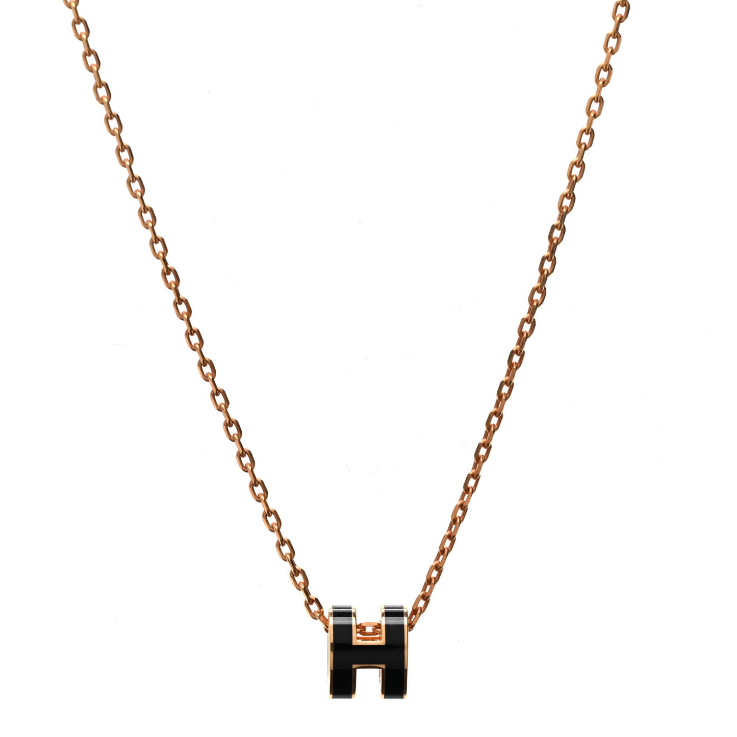 Lacquered Rose Gold Mini Pop H Pendant Necklace Black