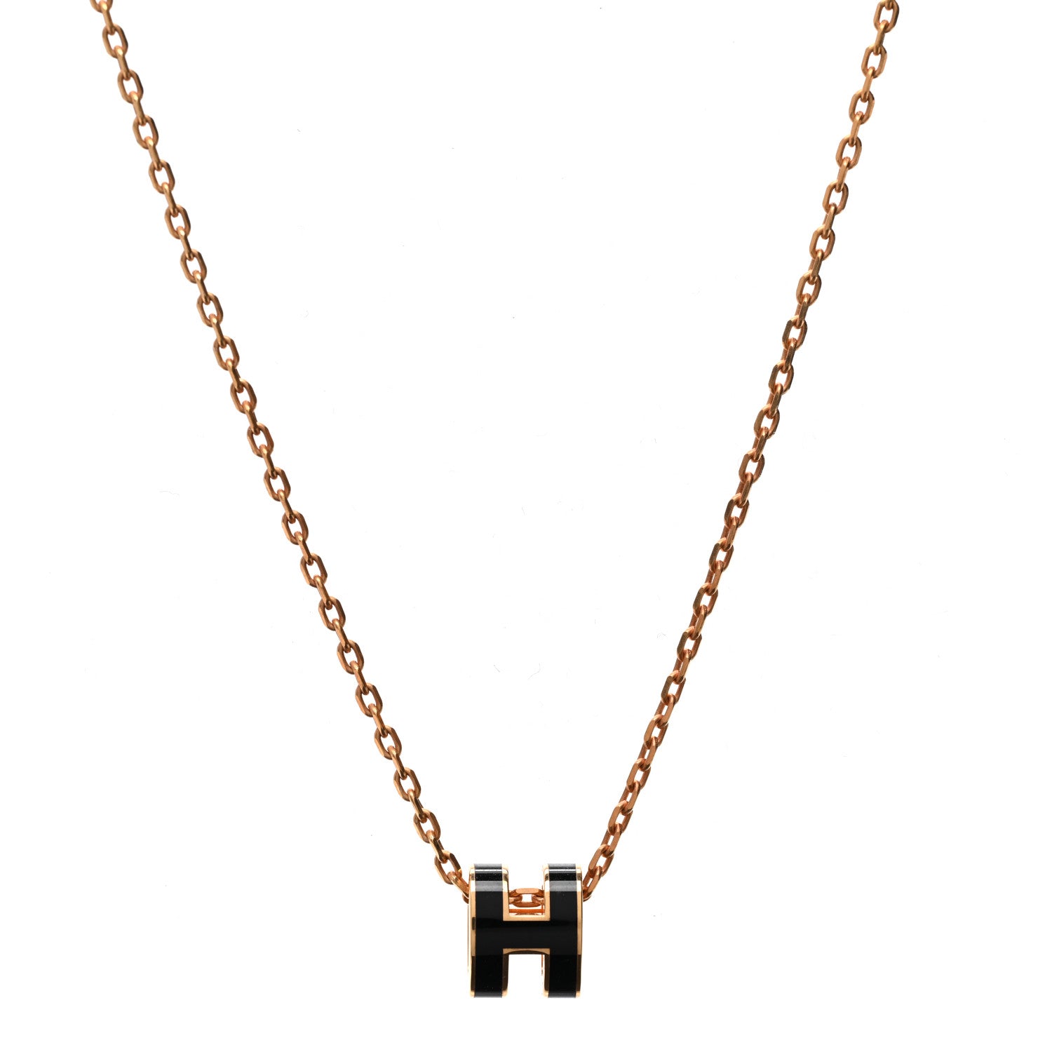 Hermes Lacquered Rose Gold Mini Pop H Pendant Necklace Black 1 of 7