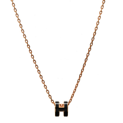 Hermes Lacquered Rose Gold Mini Pop H Pendant Necklace Black 1 of 7
