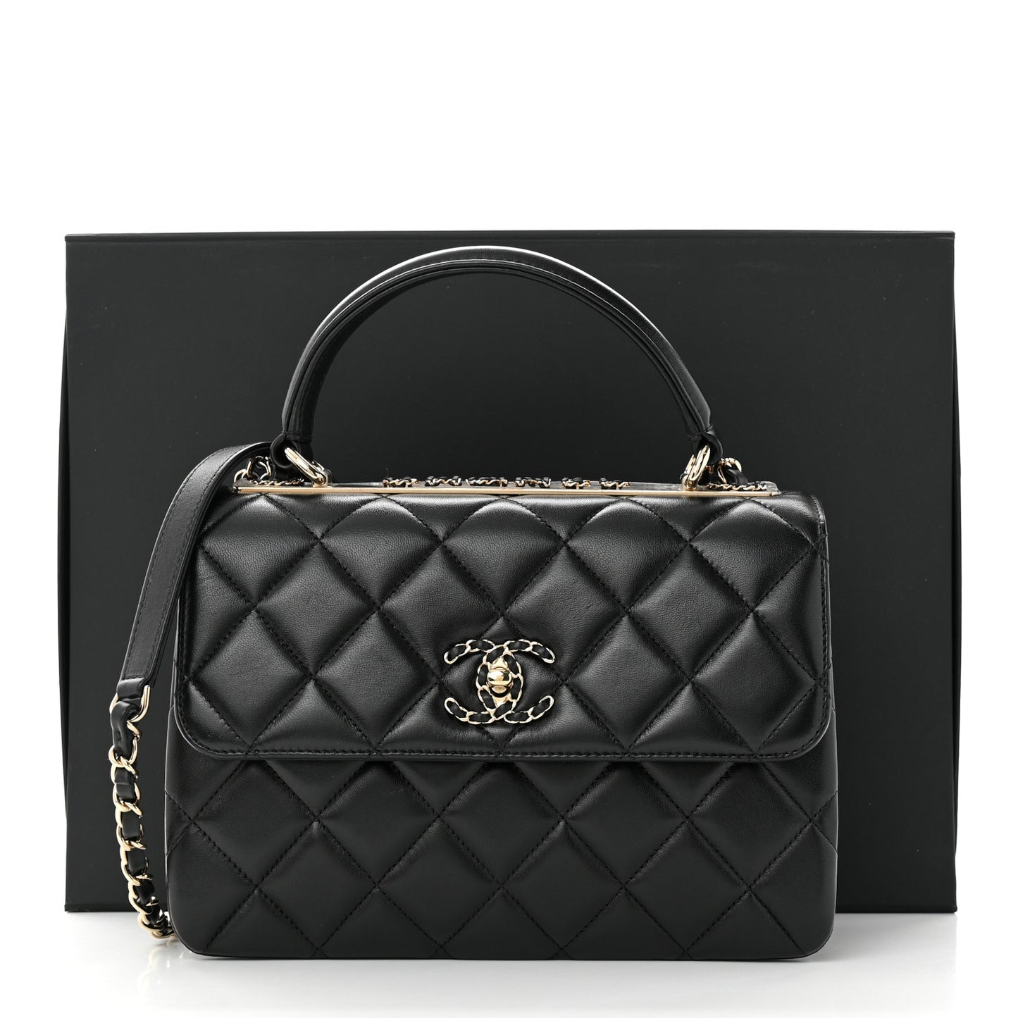 Lambskin Quilted Small Trendy CC Chain Dual Handle Flap Bag Black