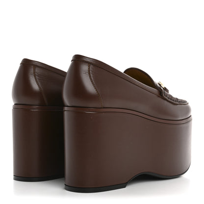 Gucci Ancora Calfskin Womens Horsebit Platform Loafers 37.5 Brown 5 of 13
