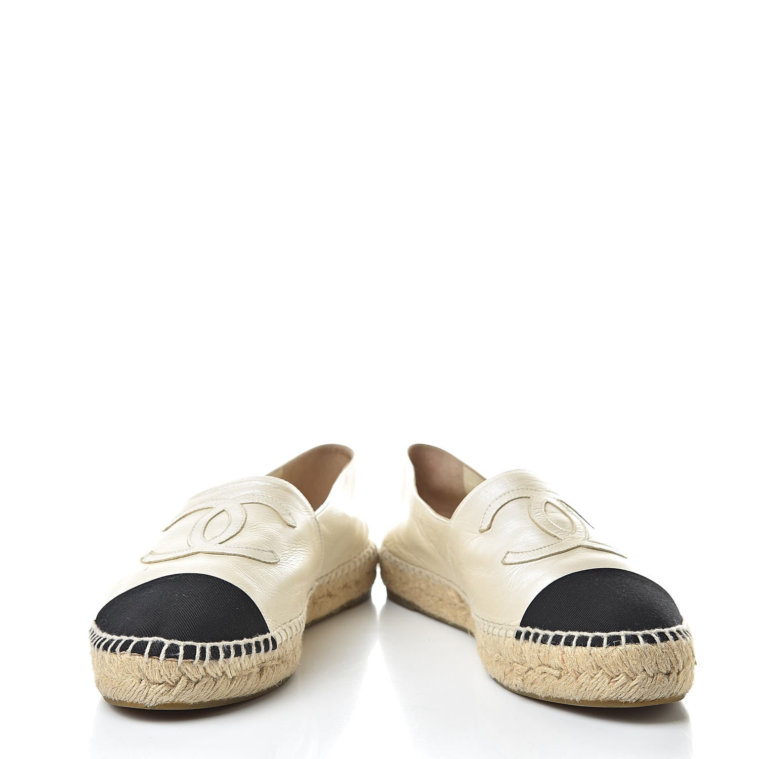 Chanel Metallic Calfskin Grosgrain CC Espadrilles 39 Ivory Black 5 of 13