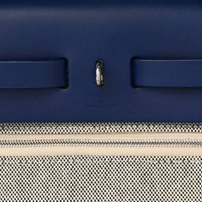Hermes Vache Hunter Toile H Brides de Gala Herbag Zip Retourne 31 PM Bleu De France Ecru Black 8 of 16