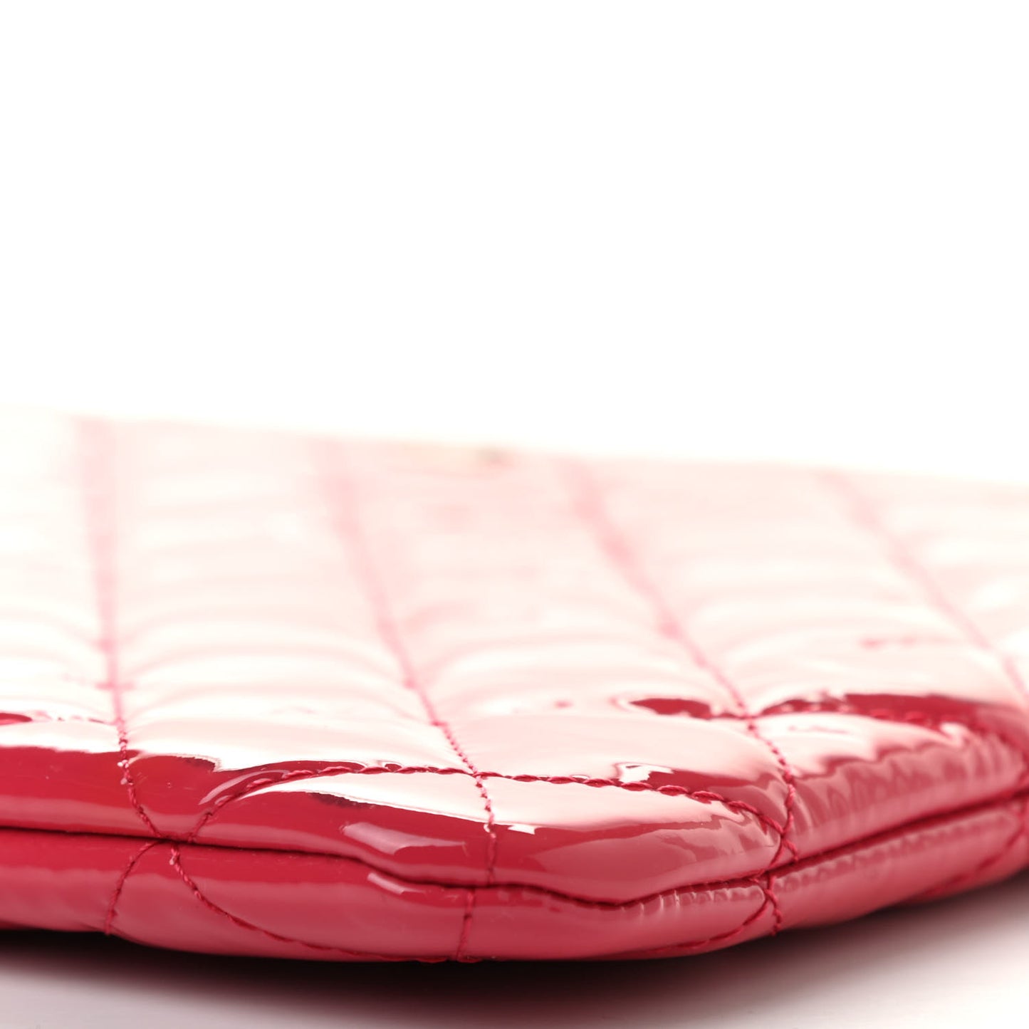 Patent Calfskin Quilted Valentine Hearts Medium O Cosmetic Case Dark Pink