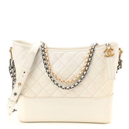 Chanel Patent Goatskin Quilted Medium Gabrielle Hobo White 1 of 11