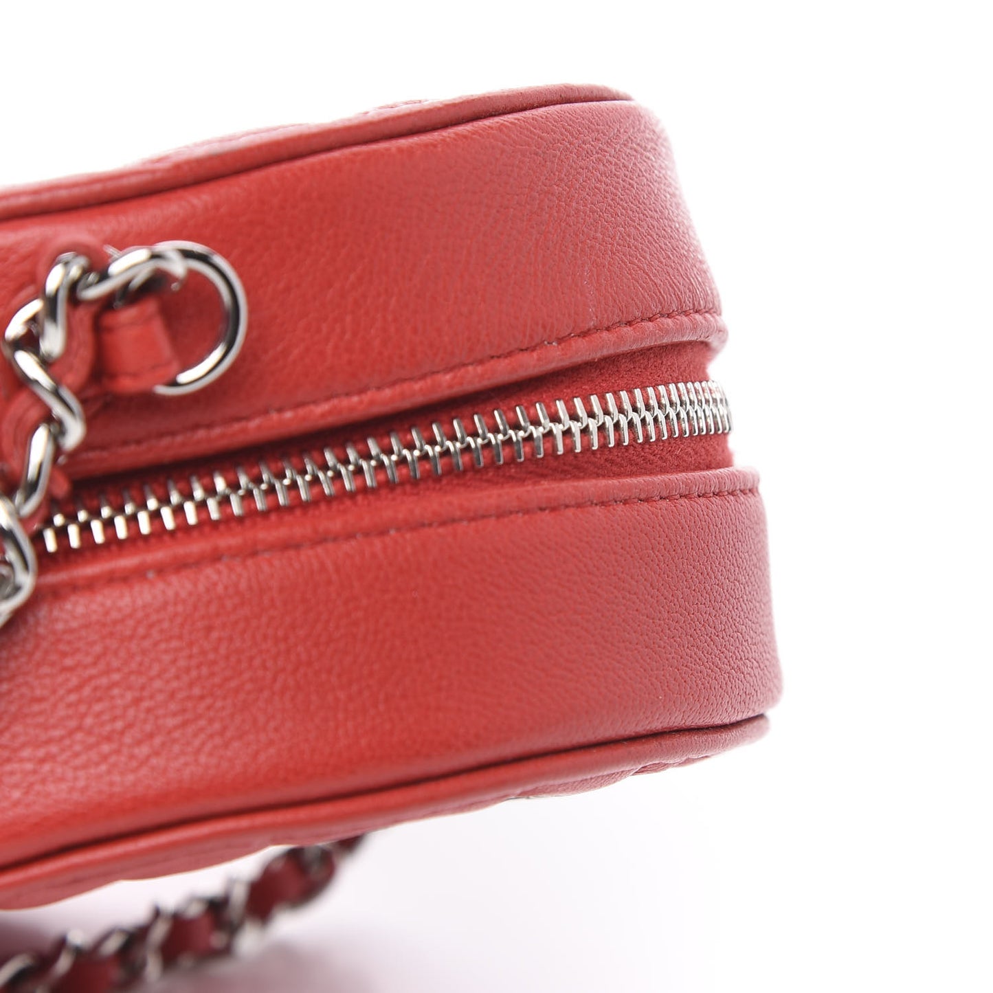 Lambskin Camellia Quilted Round Clutch With Chain Red