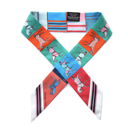 Hermes Silk Couvertures Nouvelles Twilly Blanc Vert Orange 1 of 5