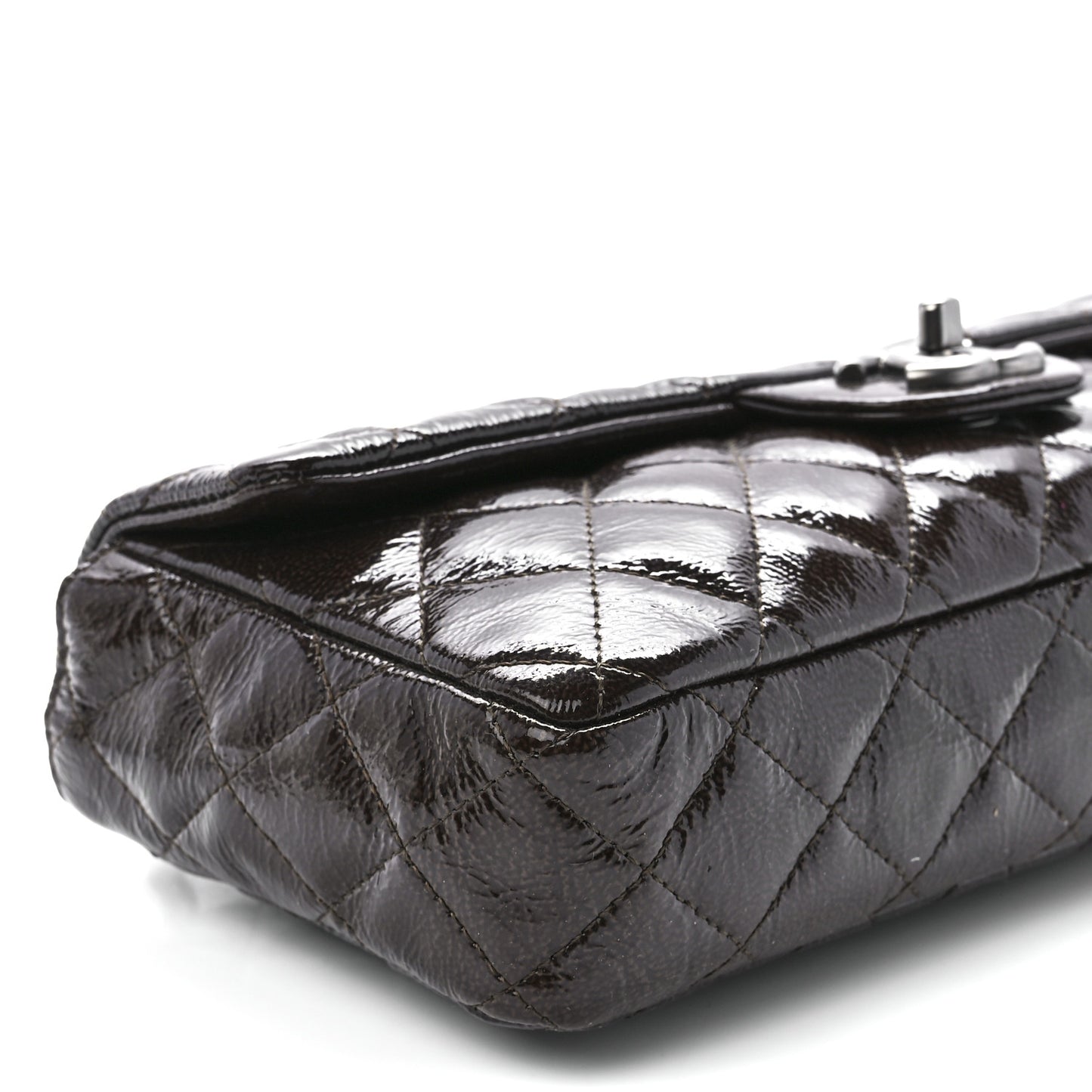 Crinkled Patent Quilted East West Flap Brown