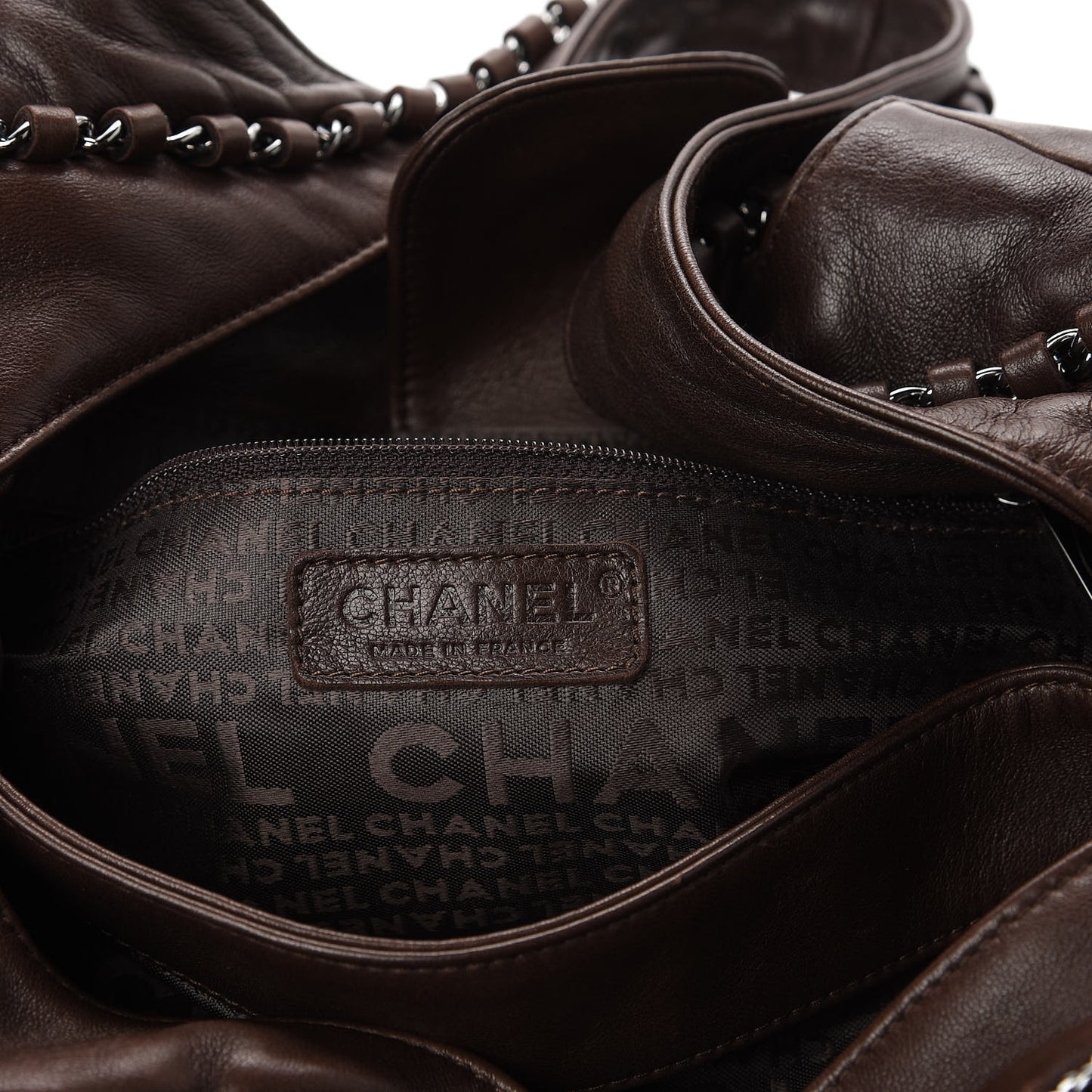 Calfskin Chain Hobo Brown