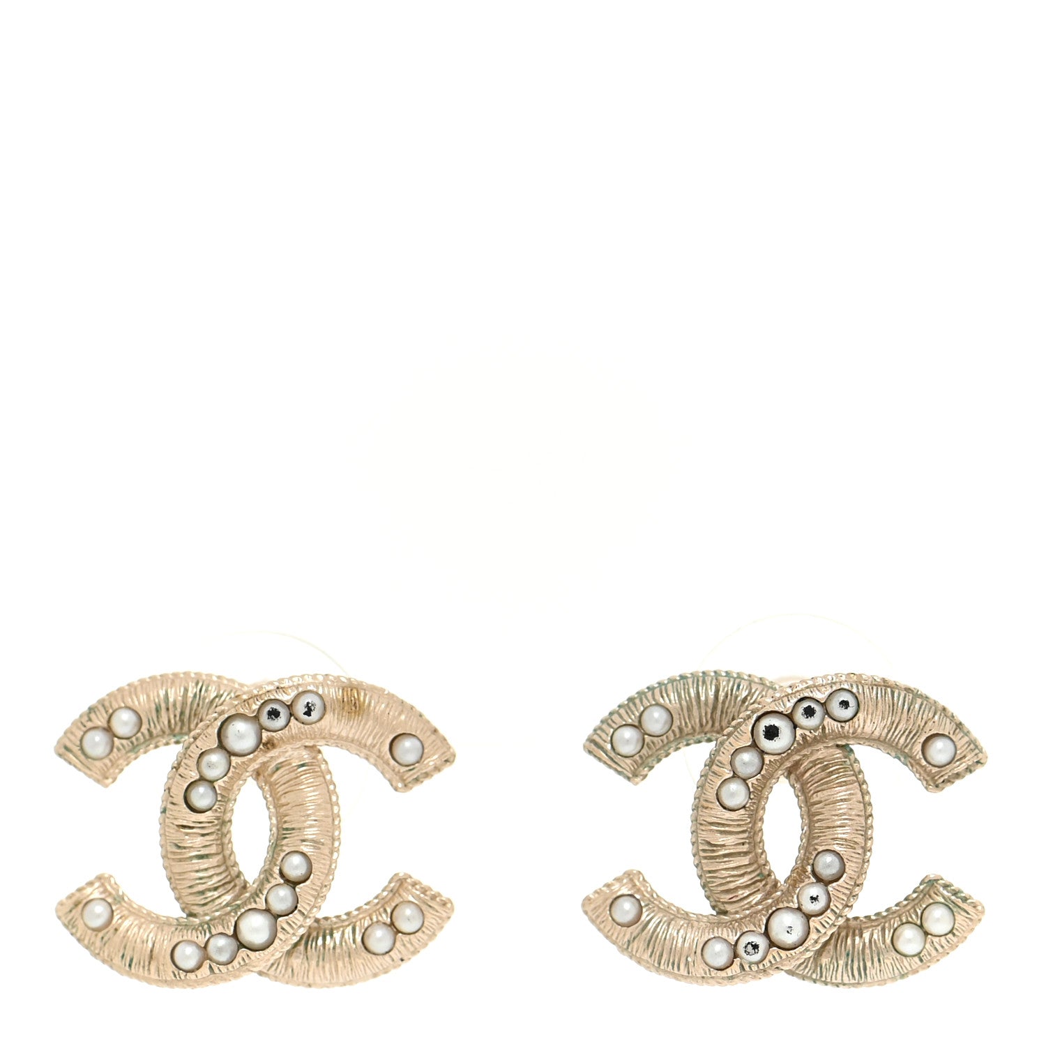 Chanel Pearl Textured CC Earrings Gold 1 of 8