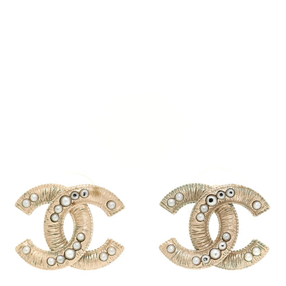 Chanel Pearl Textured CC Earrings Gold 1 of 8