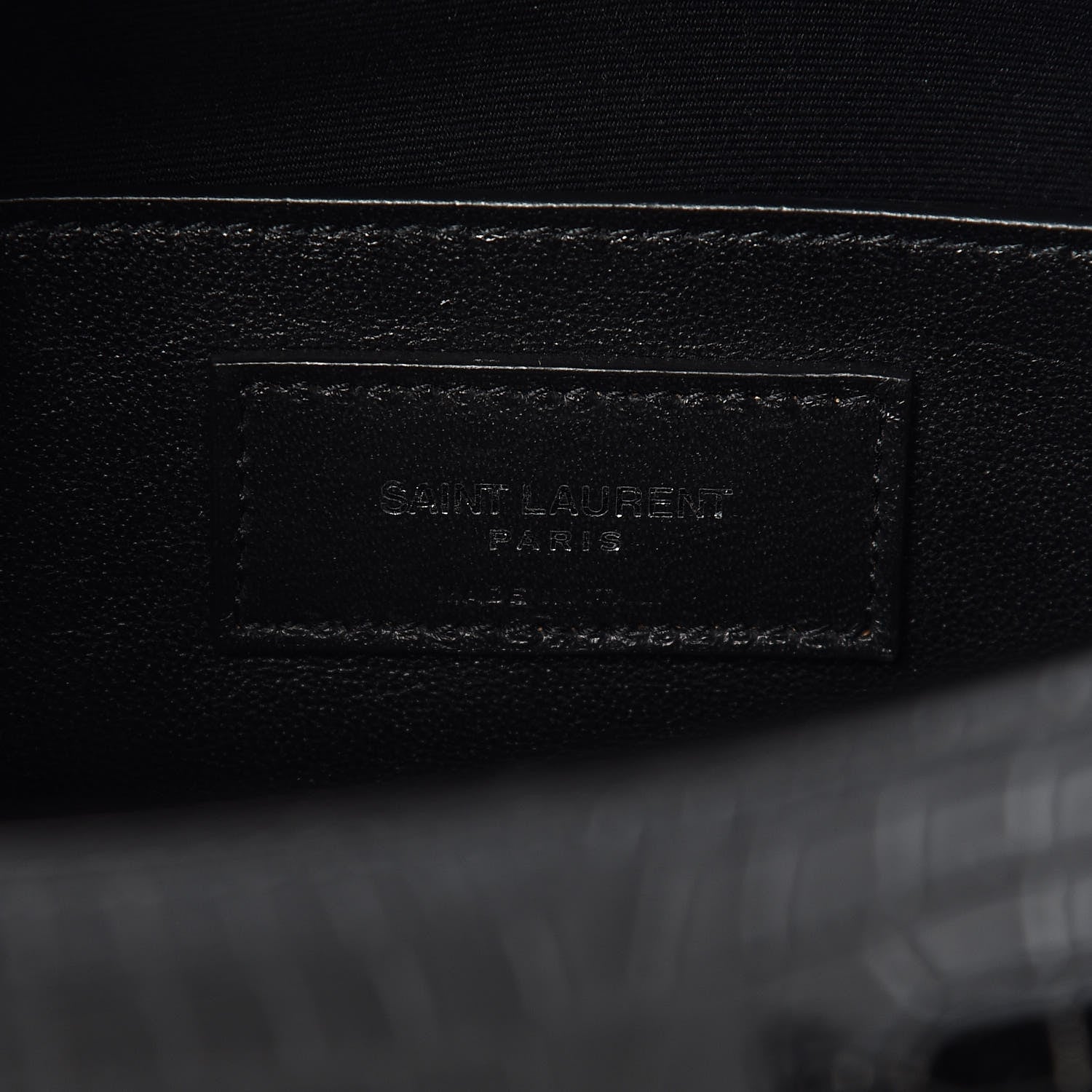 Saint Laurent Shiny Calfskin Crocodile Embossed Manhattan Baguette Black 6 of 9