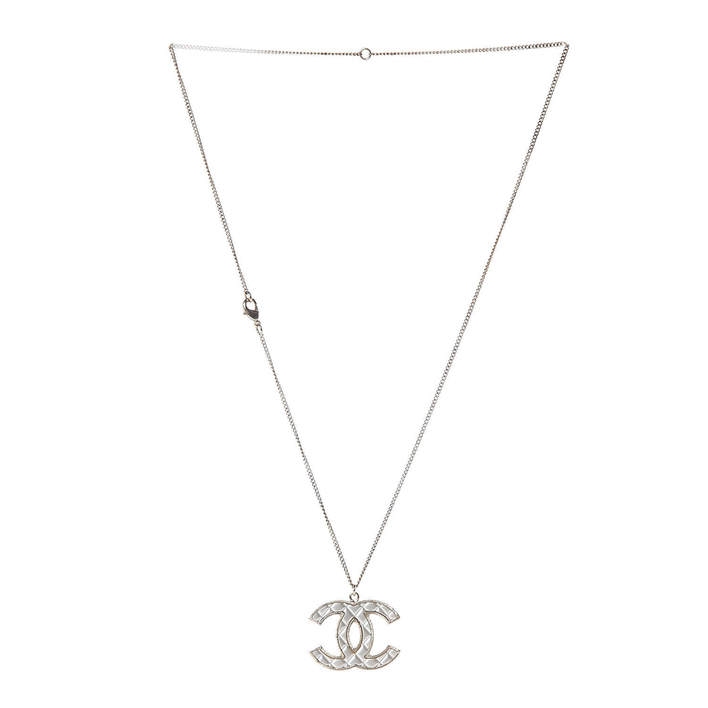 Metal Quilted CC Pendant Necklace Gold White
