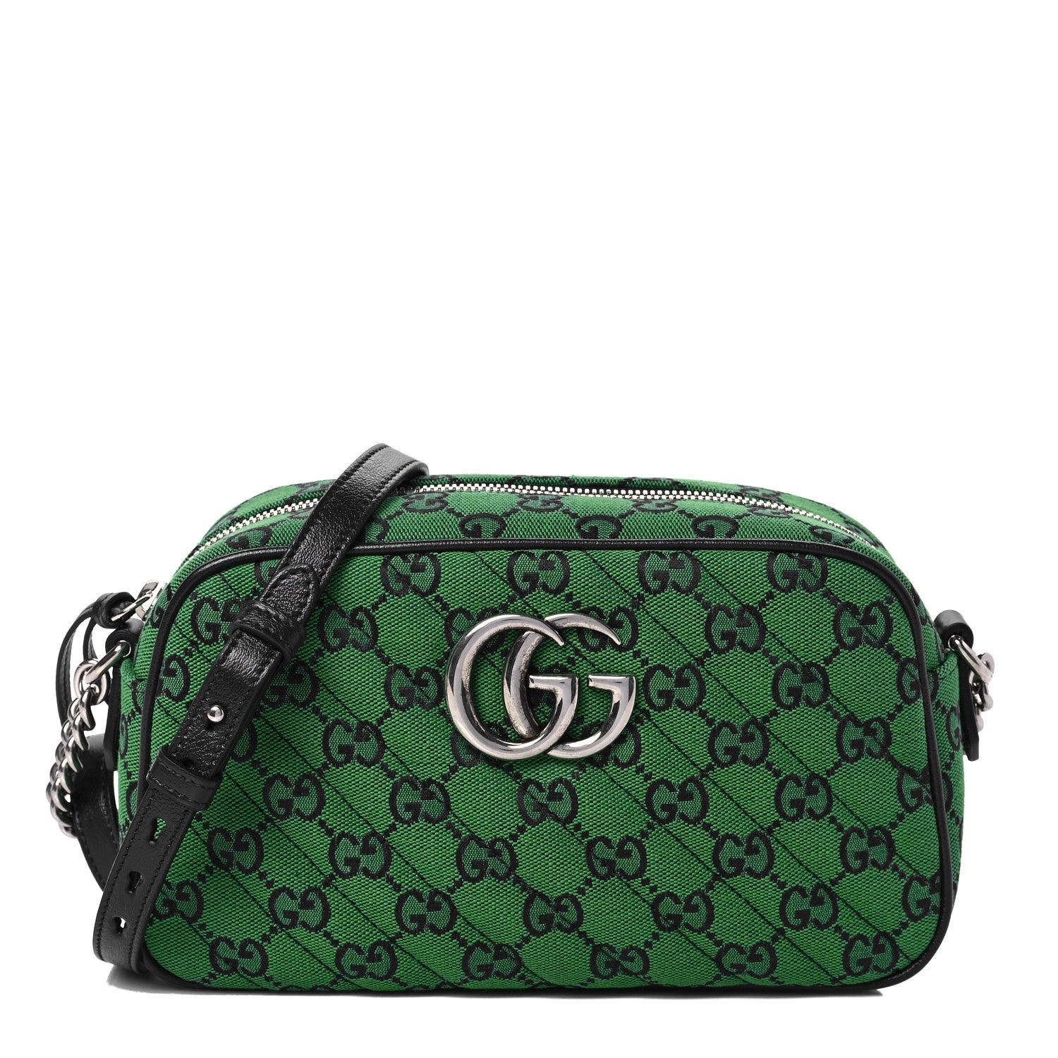 Gucci Monogram Multicolor Matelasse Diagonal Small GG Marmont Chain Shoulder Bag Green Blue 1 of 9