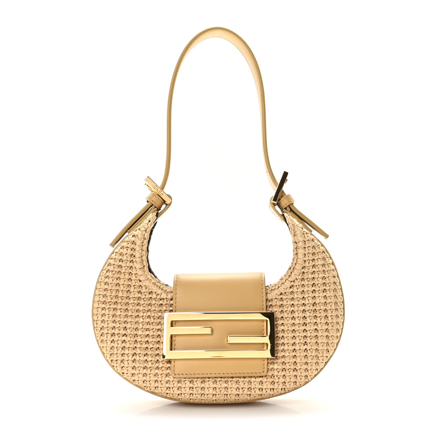 Fendi Raffia Vitello King Mini Cookie Hobo Bag Naturale Sahara 1 of 9