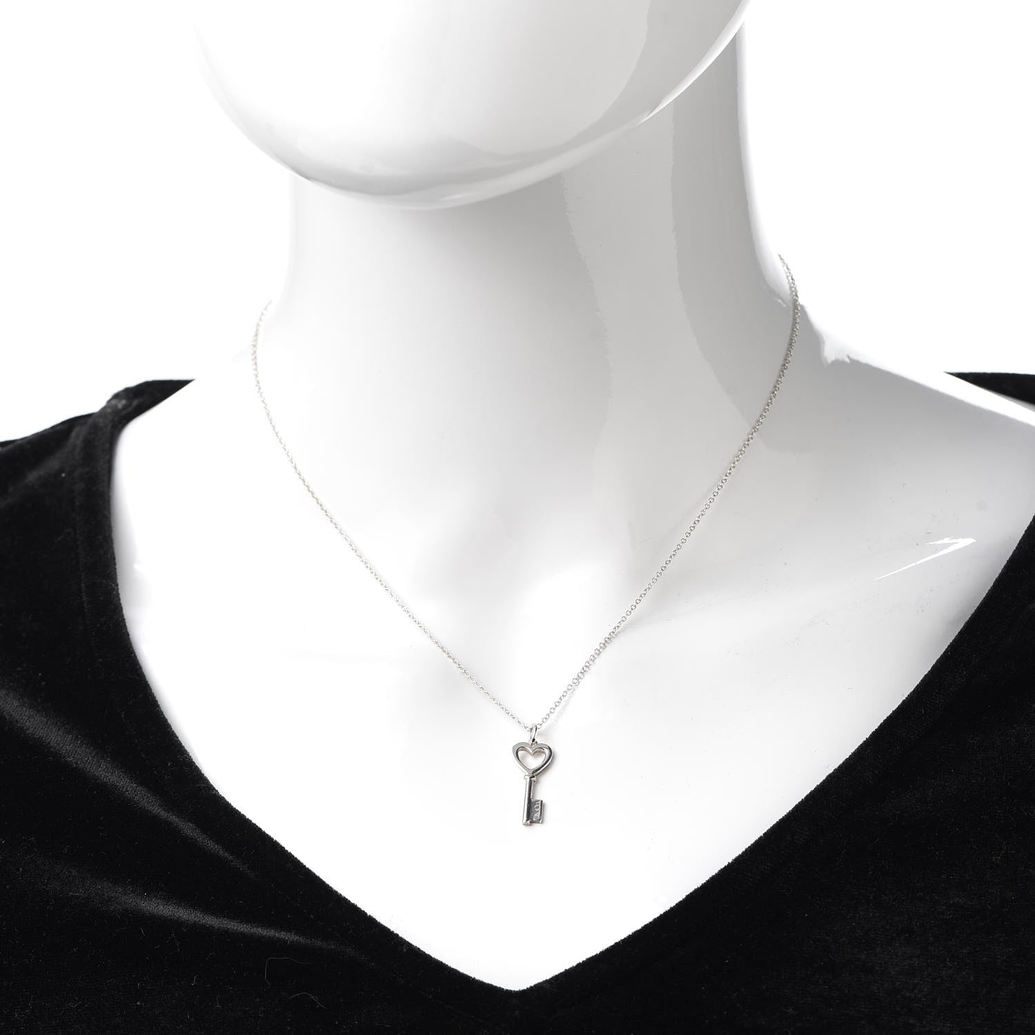 Tiffany Sterling Silver Mini Heart Key Pendant Necklace 2 of 5