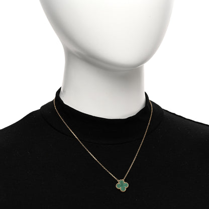 Van Cleef & Arpels 18K Yellow Gold Malachite Vintage Alhambra Pendant Necklace 2 of 6