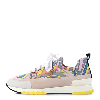 Hermes Technical Canvas Suede Goatskin Womens Stadium Sneakers 37.5 Bleu Beton Multicolor 1 of 8