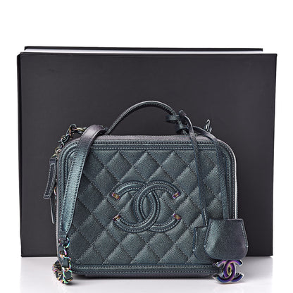 Chanel Iridescent Caviar Quilted Medium CC Filigree Vanity Case Dark Turquoise 11 of 11
