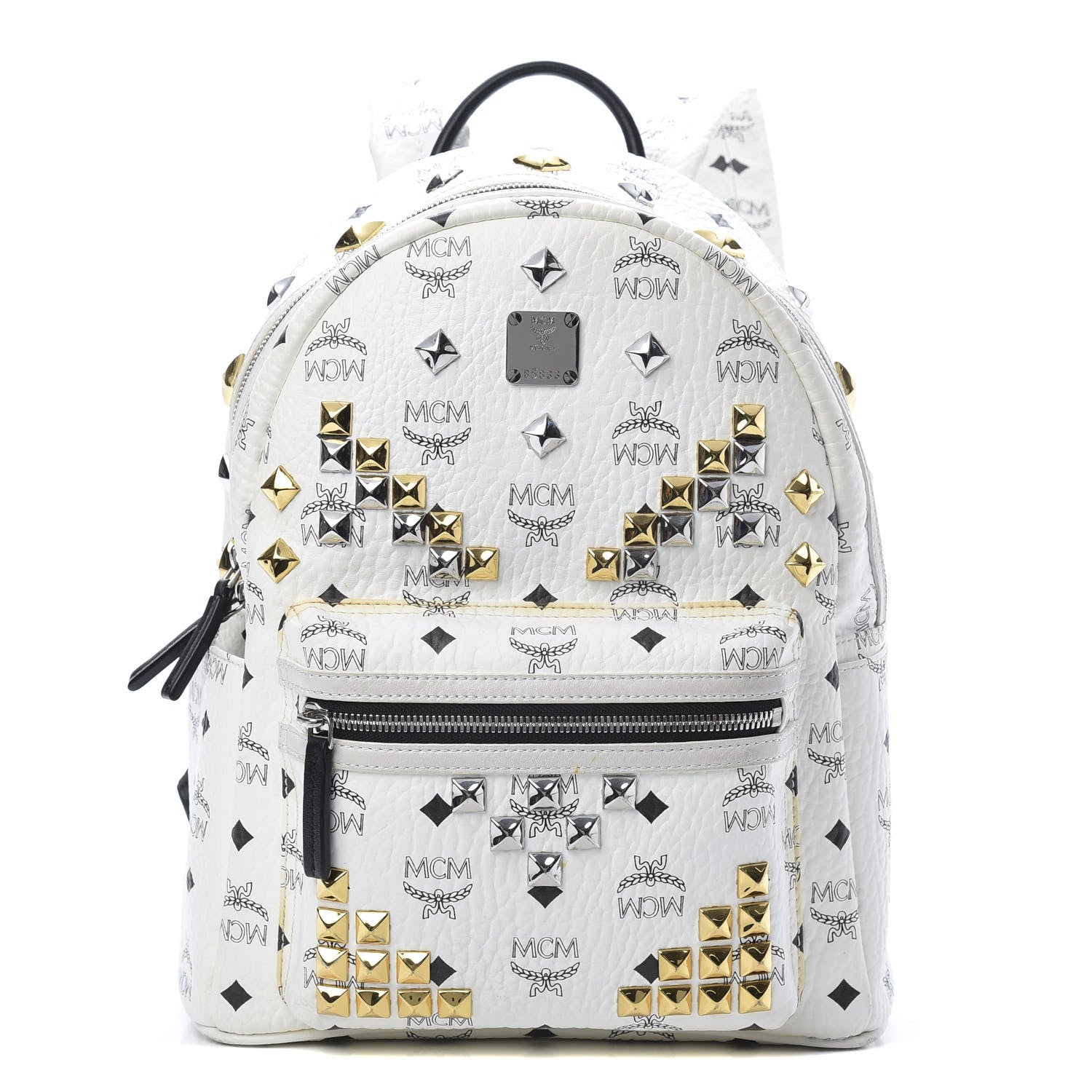 MCM Visetos Studded Small Stark M Backpack White 1 of 16