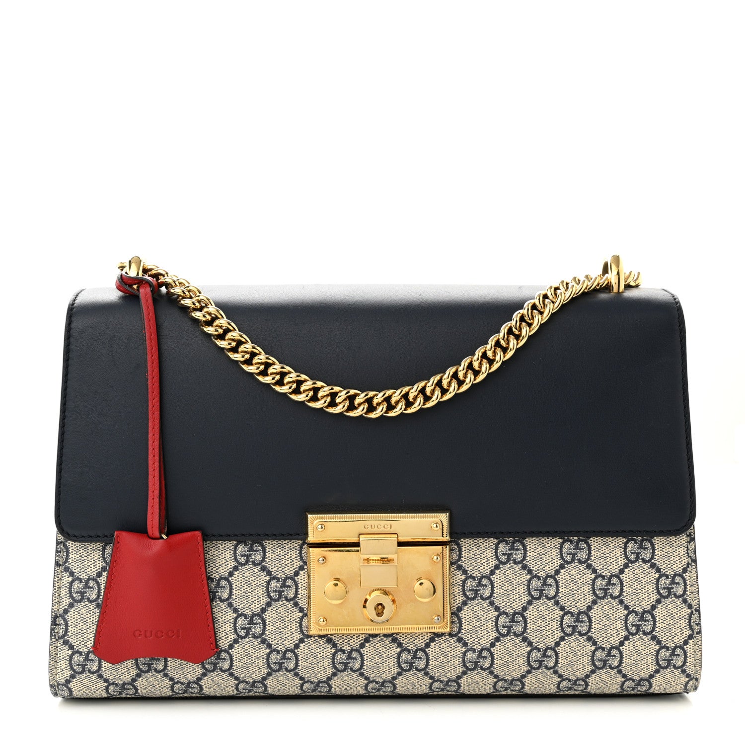 Gucci GG Supreme Monogram Calfskin Medium Padlock Shoulder Bag Beige Blue Mystic White Hibiscus Red 1 of 13
