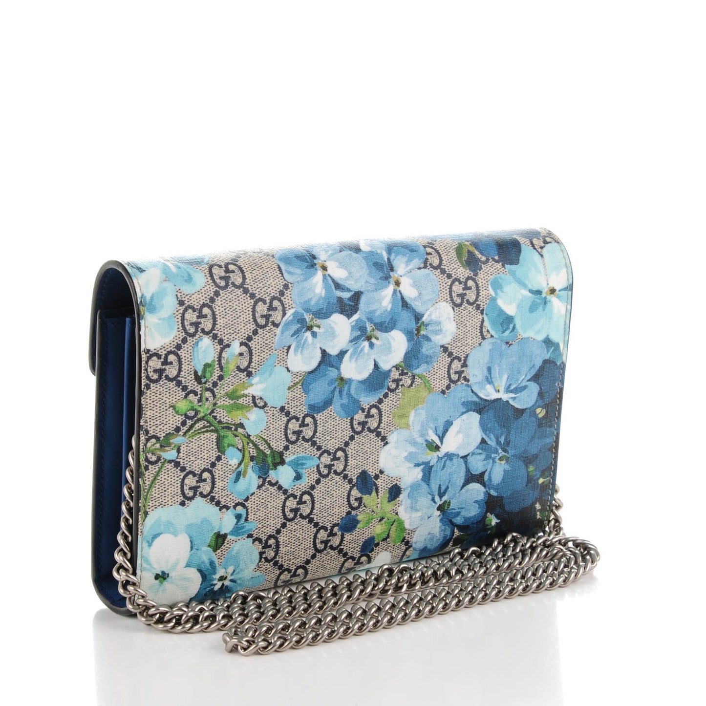 GG Supreme Monogram Blooms Mini Dionysus Chain Wallet Beige Blue Navy Vintage Blue