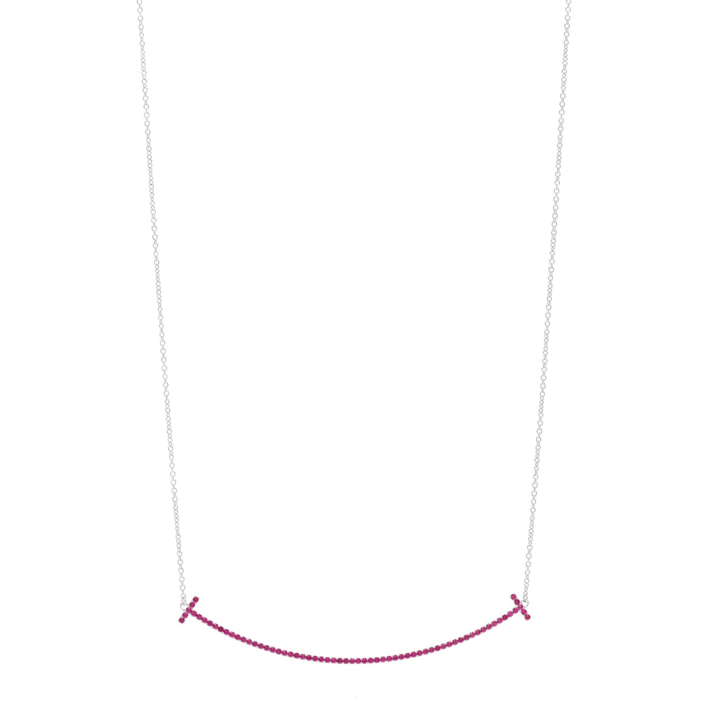 18K White Gold Ruby Large T Smile Pendant Necklace