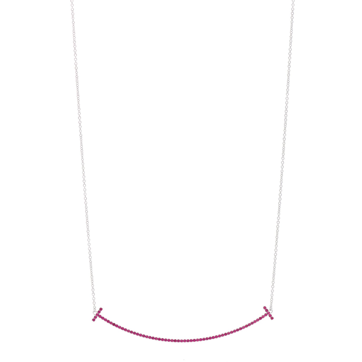 Tiffany 18K White Gold Ruby Large T Smile Pendant Necklace 1 of 5