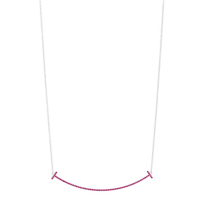 Tiffany 18K White Gold Ruby Large T Smile Pendant Necklace 1 of 5