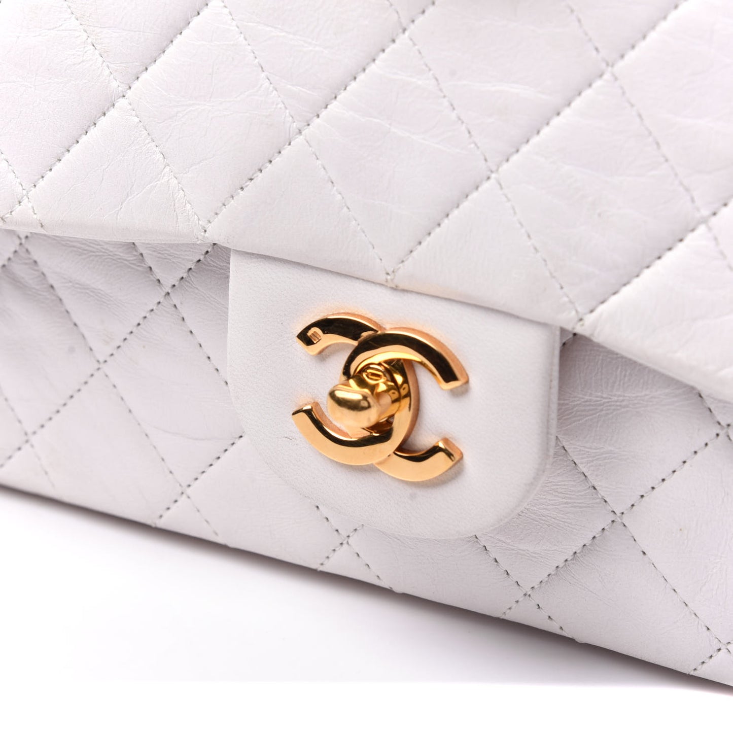 Lambskin Quilted Medium Double Flap White