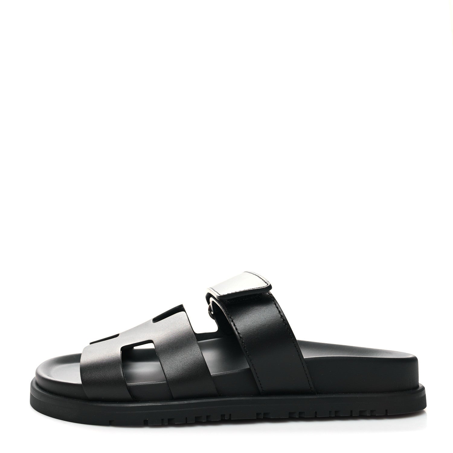 Hermes Calfskin Womens Chypre Sandals 36.5 Black 1 of 9