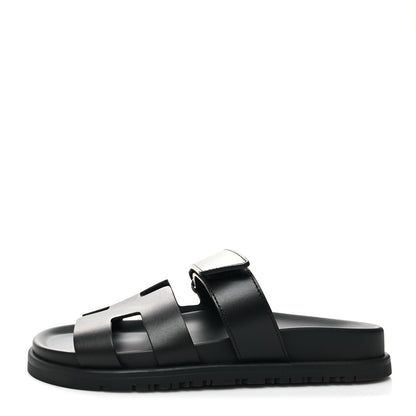 Hermes Calfskin Womens Chypre Sandals 36.5 Black 1 of 9