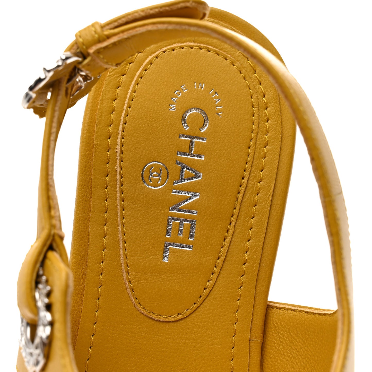 Lambskin CC Leaf Thong Sandals 36 Yellow