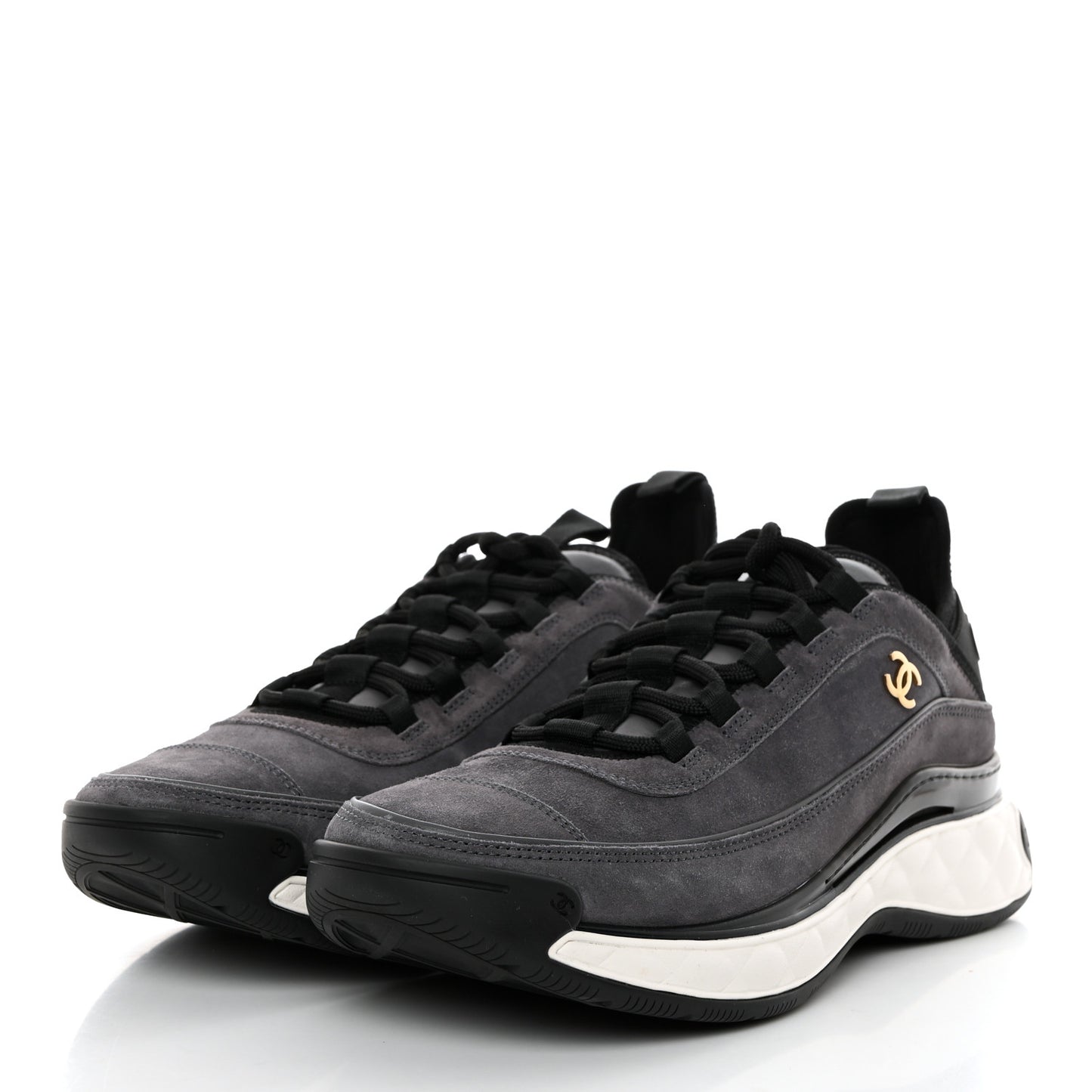 Suede Calfskin Nylon Grosgrain CC Sneakers 41 Gray