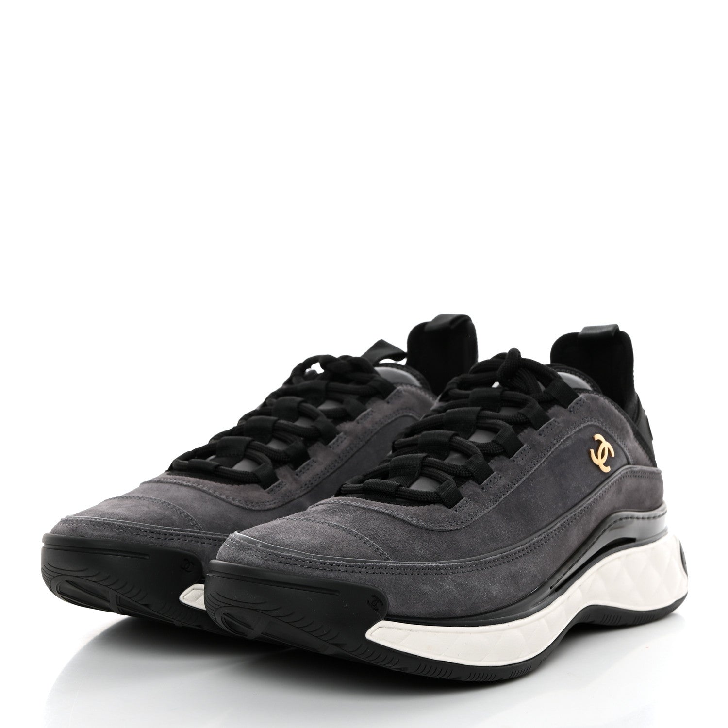 Chanel Suede Calfskin Nylon Grosgrain CC Sneakers 41 Gray 3 of 9