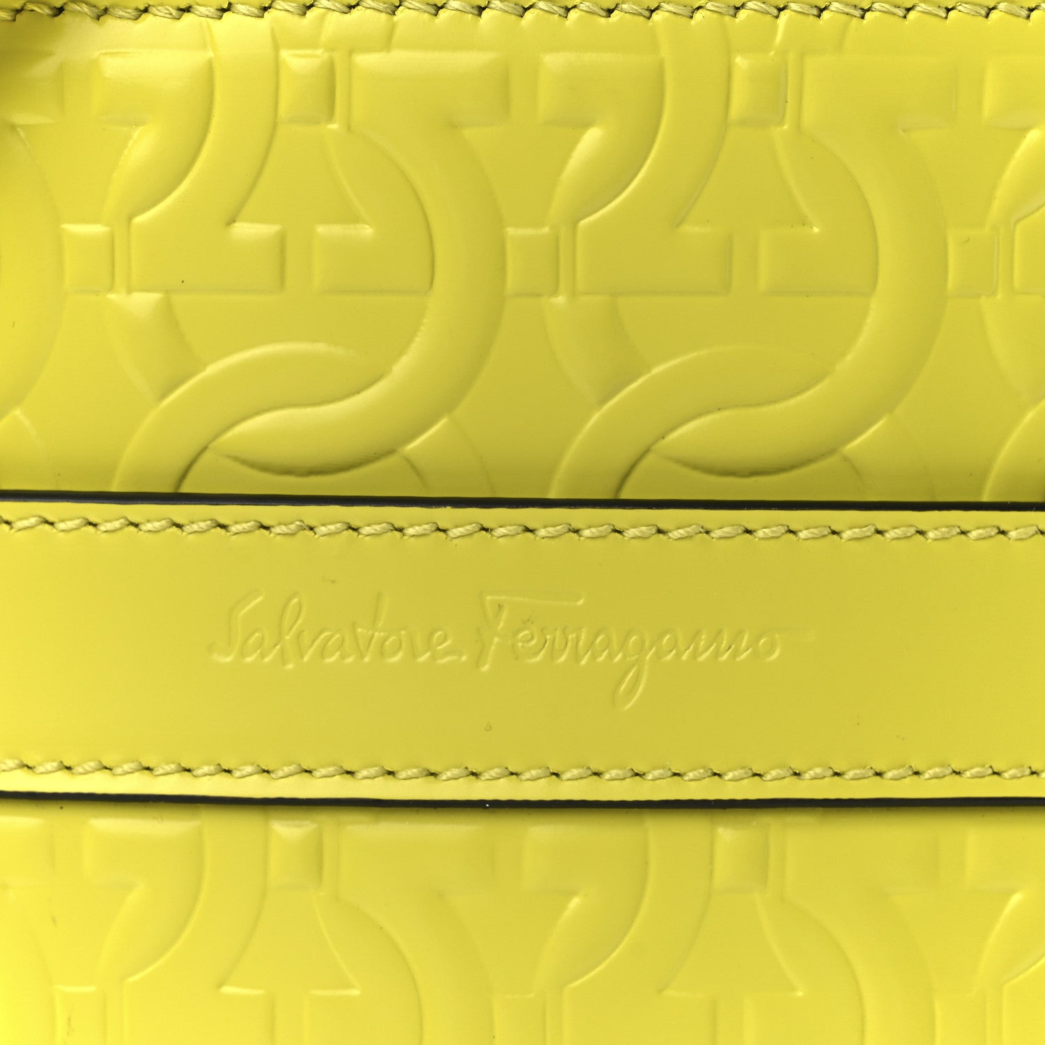 Salvatore Ferragamo Calfskin Gancini Embossed Travel Pouch Neon Yellow 6 of 10