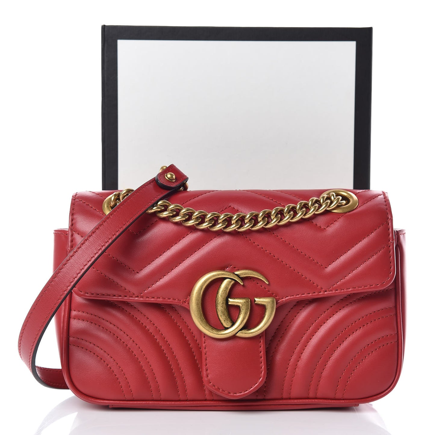 Calfskin Matelasse Mini GG Marmont Shoulder Bag Hibiscus Red
