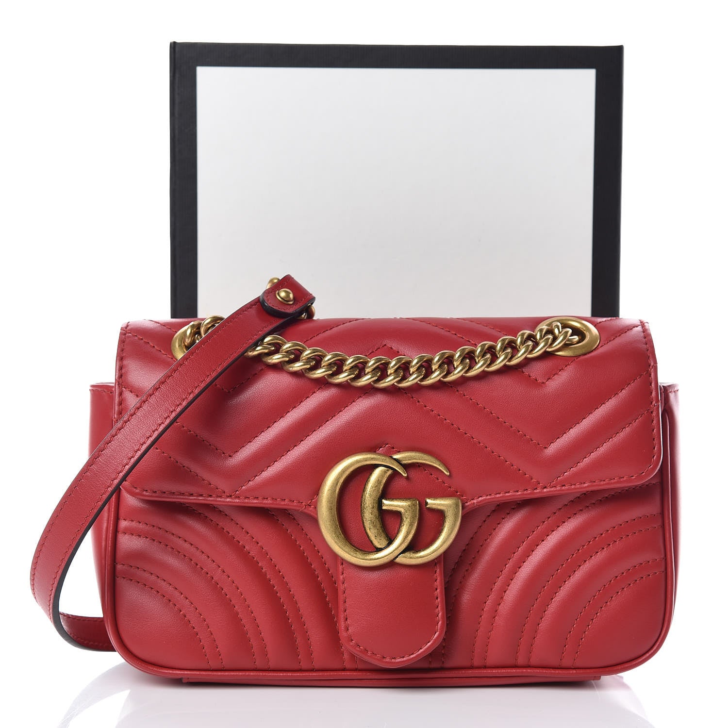 Gucci Calfskin Matelasse Mini GG Marmont Shoulder Bag Hibiscus Red 12 of 12
