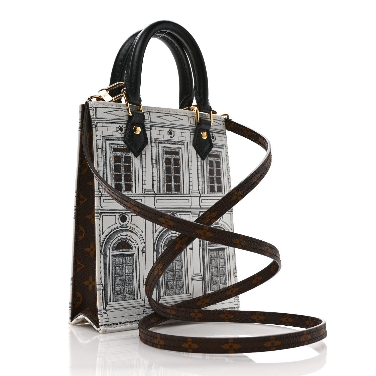 Louis Vuitton X FORNASETTI Calfskin Architettura Petit Sac Plat Black White 2 of 8
