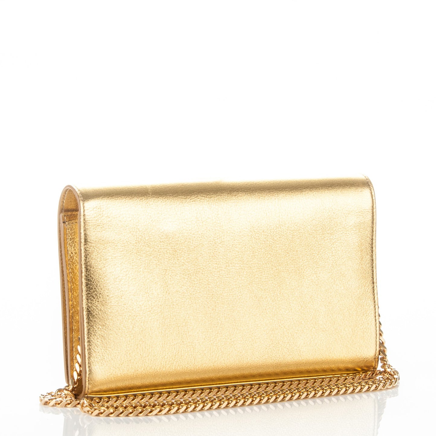 Metallic Calfskin Monogram Chain Wallet Gold