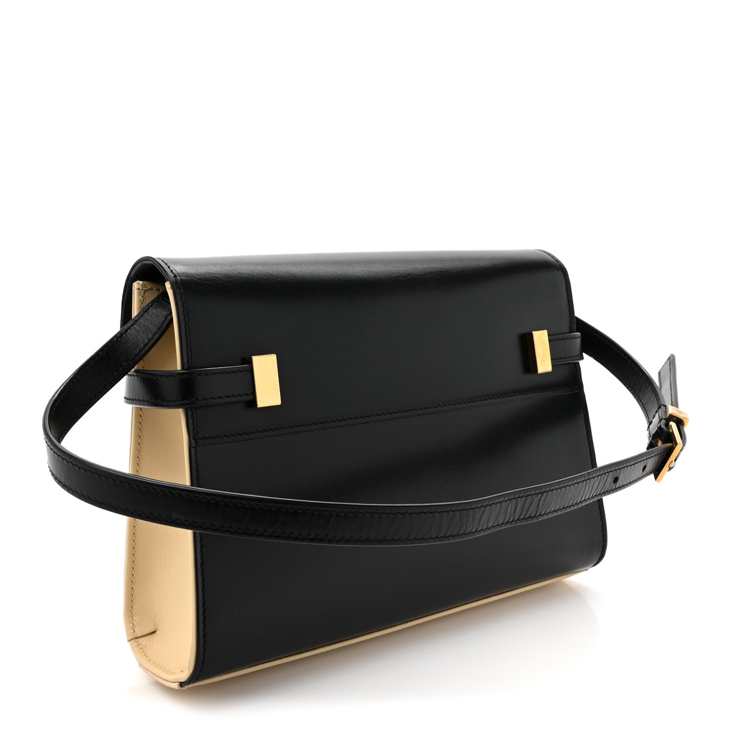 Smooth Calfskin Manhattan Shoulder Bag Black Beige