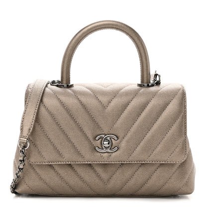 Chanel Metallic Caviar Chevron Quilted Mini Coco Handle Flap Light Gold 1 of 13