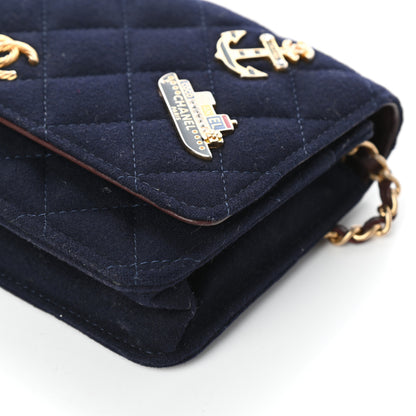 Chanel Felt Quilted Paris-Hamburg Charms Wallet On Chain WOC Dark Navy 10 of 10