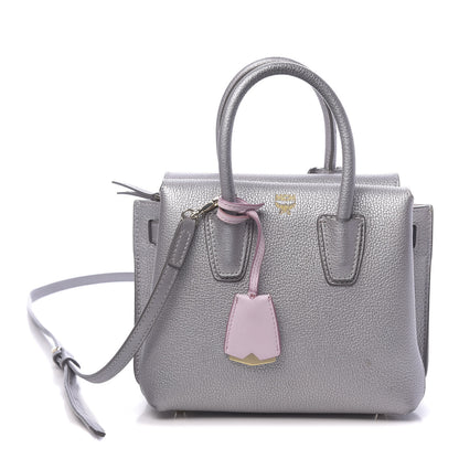 MCM Metallic Grained Calfskin Mini Milla Tote Spike Silver 1 of 15