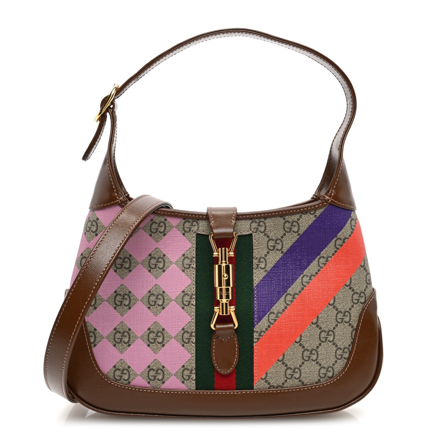 Gucci GG Supreme Monogram Azalea Calfskin Print Web Small Jackie 1961 Hobo Multicolor 1 of 10