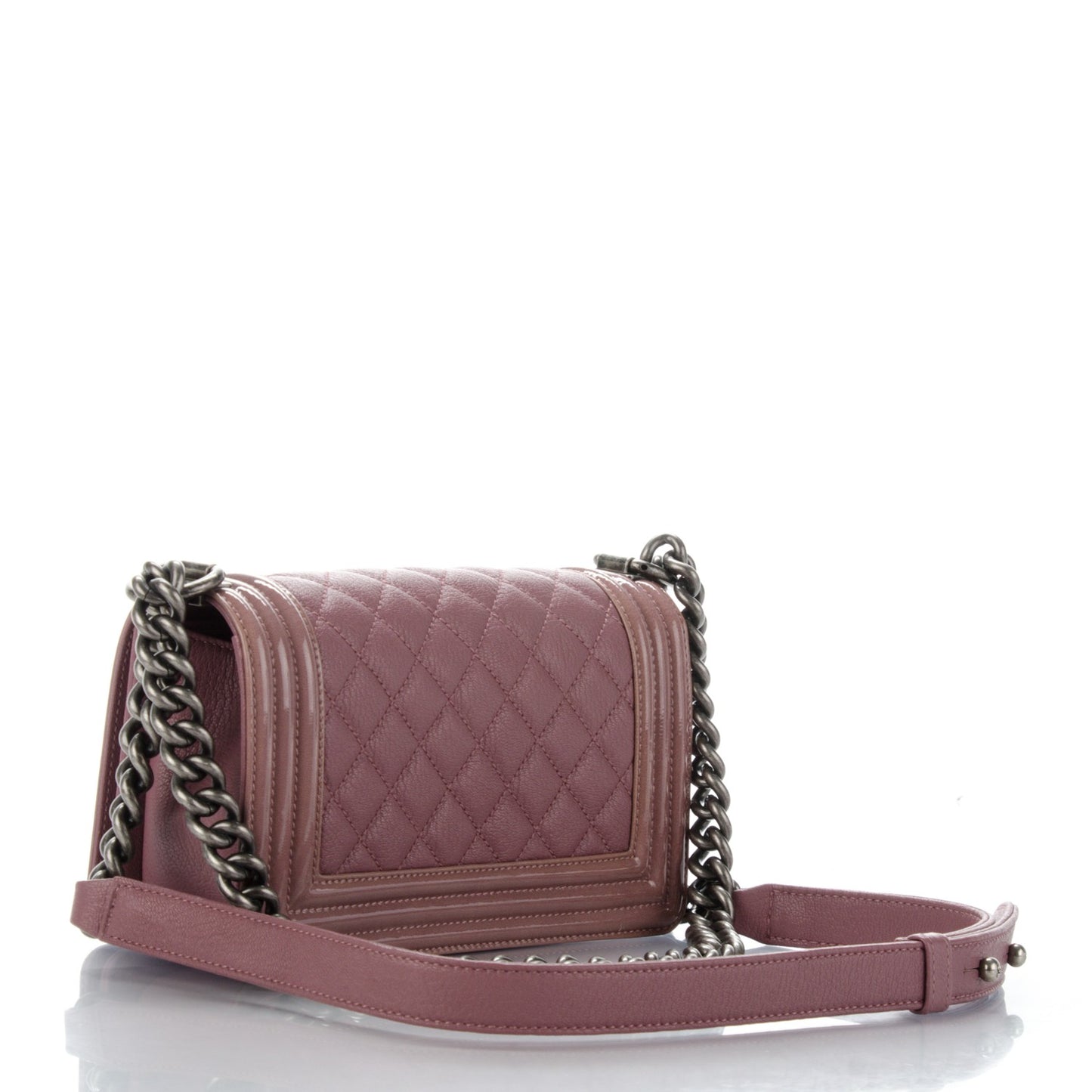 Goatskin Quilted Patent Small Duo Boy Flap Pink