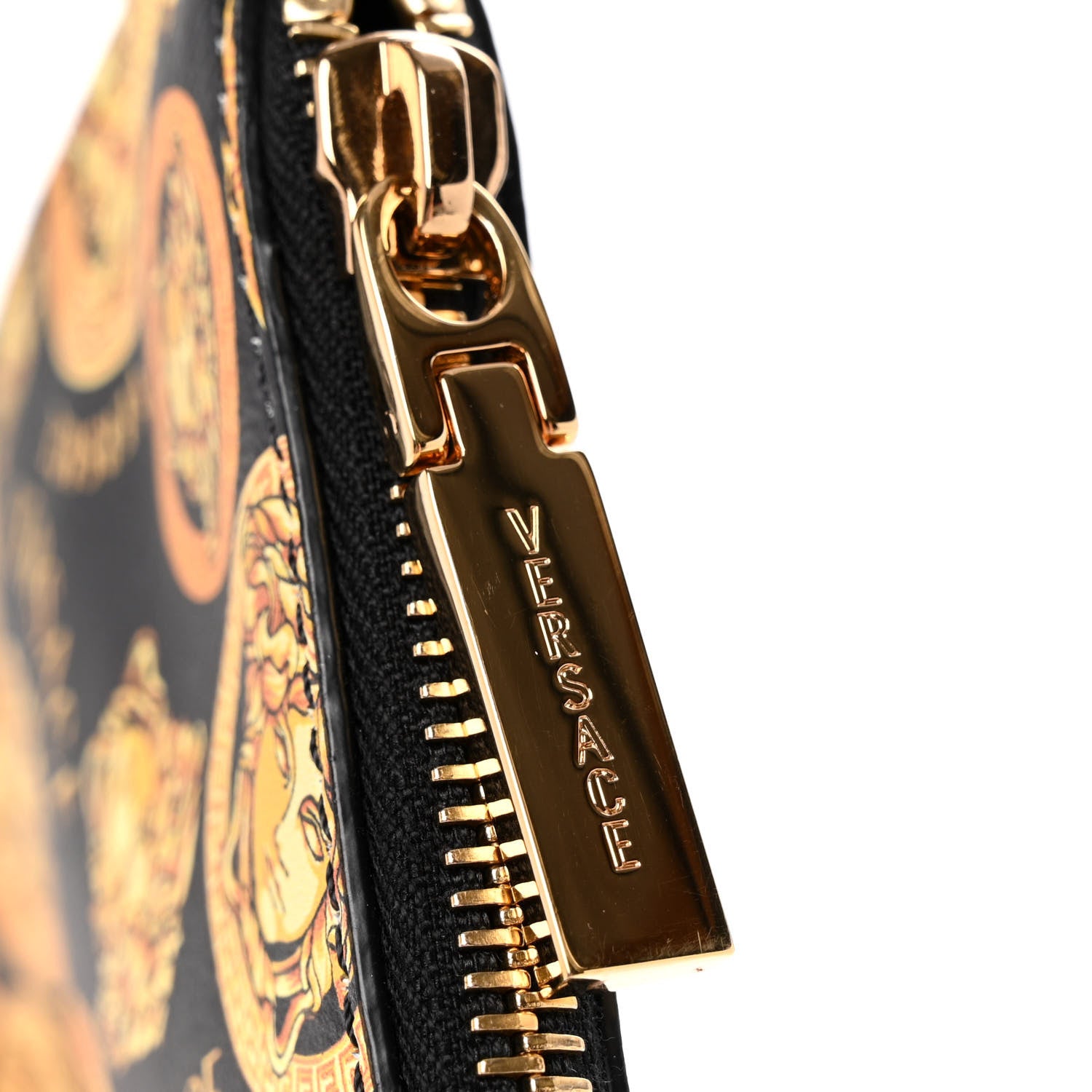 Versace Calfskin La Medusa Print Wristlet Pouch Black Gold 7 of 8